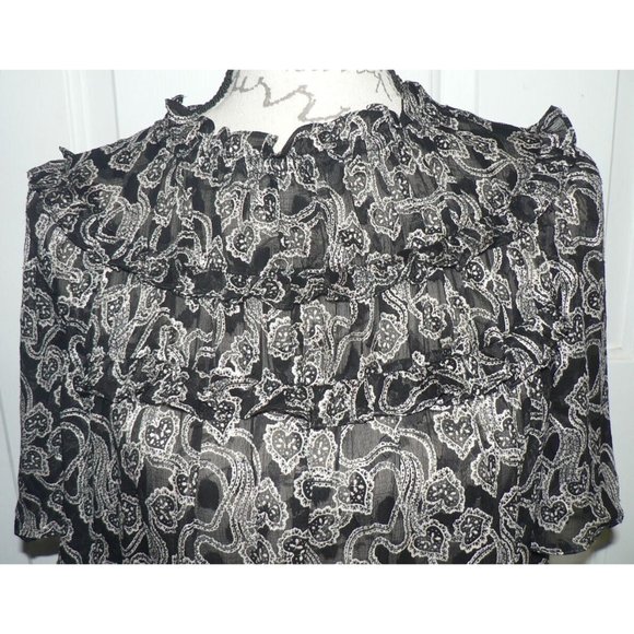 Rebecca Taylor Celia Lace Clip Silk Blend Top In Black Combo Size 10 MSRP $350 - Picture 7 of 8